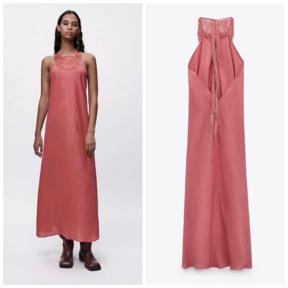 Zara limited edition Linen dress with fringe - Picture 4 of 10